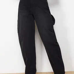 Trendyol Women Clean Look No Fade Dark Shade High-Rise Mom Fit Jeans-image-57