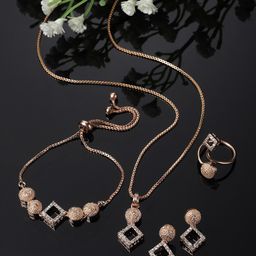 Kennice Rose Gold-Plated AD-Studded & Beaded Jewellery Set-19