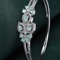 ZENEME Rhodium-Plated American Diamond Brass Kada Bracelet-image-68