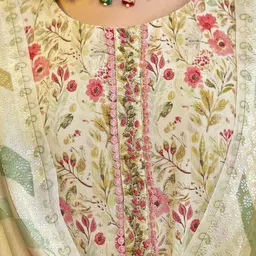 Anouk Floral Printed Regular Zardozi Kurta With Trousers & Dupatta image 2