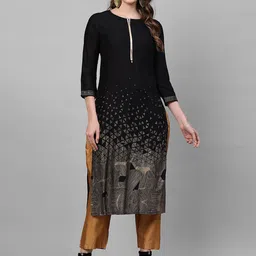 Anouk Abstract Foil Printed Round Neck Three-Quarter Sleeves Straight Kurta-42