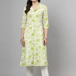 LARGISH Floral Printed Shirt Collar Cotton Straight Kurta-41
