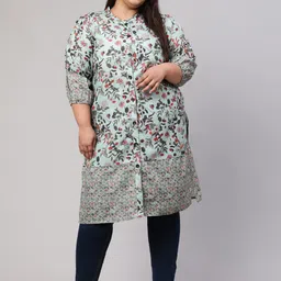 Jaipur Kurti Green Plus Size Floral Printed Mandarin Collar Kurta-picture-33