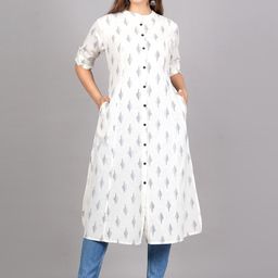 KALINI Ethnic Motifs Printed Mandarin Collar Roll-Up Sleeves A-Line Kurta-picture-16
