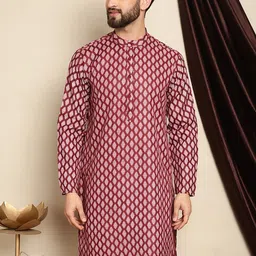 Anouk Maroon Ethnic Motifs Printed Band Collar Straight Cotton Linen Kurta-image-67