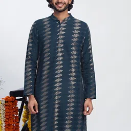 KISAH Geometric Embroidered Mandarin Collar Kurta-image-69