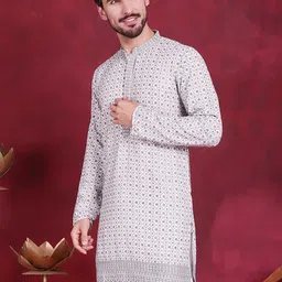 Jompers Geometric Embroidered Mandarin Collar Chikankari Straight Kurta-image-42