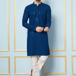 See Designs Floral Embroidered Mandarin Collar Long Sleeves Sequinned Kurta-image-48