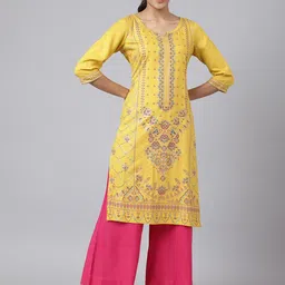 AURELIA Women Yellow Ethnic Motifs Printed Gotta Patti Kurta-image-13