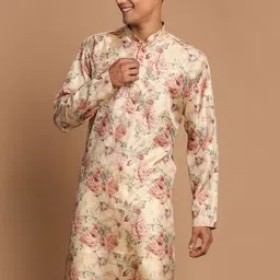 VASTRAMAY Men Beige Floral Printed Straight Kurta-picture-29