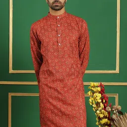 Anouk Red Ethnic Motifs Printed Sequinned Detailed Pure Cotton Straight Kurta-picture-20