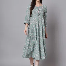 All About You Floral Printed Round Neck Pure Cotton Midi A-line Kurta-image-77