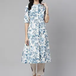 KALINI Floral Printed Regular Pure Cotton Kurta with Trouser-9