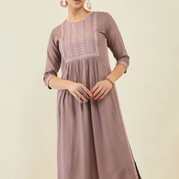 Soch Ethnic Motifs Embroidered Thread Work Pleated A-Line Kurta-picture-9