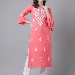 PURVIJA KURTIES Floral Embroidered Thread Work Straight Kurta-46