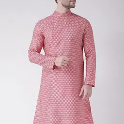 DEYANN Men Pink Ethnic Motifs Jacquard Kurta-image-13