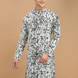 DEYANN Abstract Printed Mandarin Collar Cotton Silk Kurta-17
