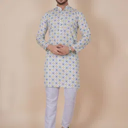 ALMORA Men Embroidered Sequinned Jacquard Kurta-image-42