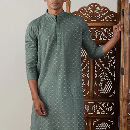 SHVAAS by VASTRAMAY Geometric Embroidered Jacquard Pure Cotton Sustainable Kurta-picture-18