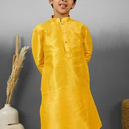 YK Boys Polka Dot Woven Design Mandarin Collar Jacquard Weave Straight Kurta-17