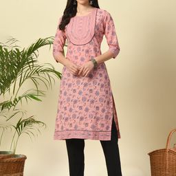 GLOWWORLD Ethnic Motifs Printed Round Neck Straight Kurta-picture-33