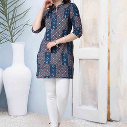 Popwings Abstract Printed Mandarin Collar Pure Cotton Straight Kurti-picture-18