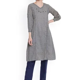 SAVI Ethnic Motifs Printed Cotton A-Line Kurta-13