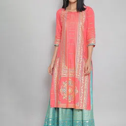 AURELIA Women Peach-Coloured Ethnic Motifs Printed Kurta-picture-9