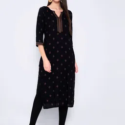 God Bless Women Black Ethnic Motifs Printed Kurta-image-57