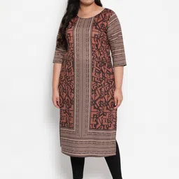 Amydus Women Plus Size Brown & Beige Geometric Printed Kurta-picture-9