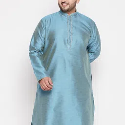 VASTRAMAY Men Blue Jacquard Silk Blend Kurta-picture-14