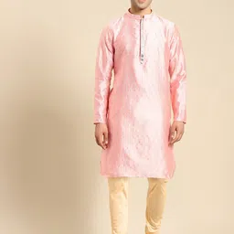 Amodh by Kisah Men Woven Design Mandarin Collar Thread Work Kurta-picture-12