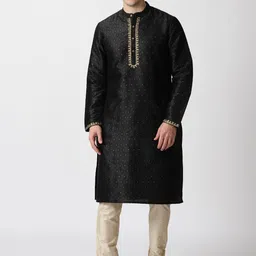 Saffron Threads Men Ethnic Motifs Woven Design Jacquard Kurta-picture-43