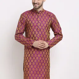 Jompers Men Pink Woven Design Kurtas-picture-53