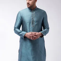 VASTRAMAY Men Mandarin Collar Jacquard Silk Kurta-picture-25