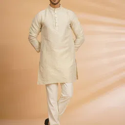 Shiv Leela Geometric Woven Design Mandarin Collar Jacquard Straight Kurta-image-30