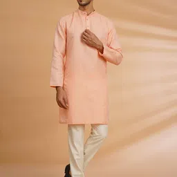 Shiv Leela Geometric Woven Design Mandarin Collar Jacquard Straight Kurta-image-53