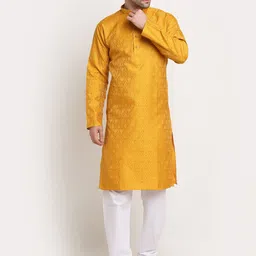KRAFT INDIA Men Yellow Ethnic Motifs Jacquard Kurta-image-44