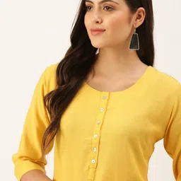 SHOWOFF Women Mustard Yellow Solid Kurta-image-36