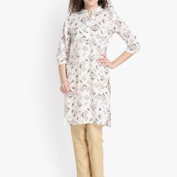 DIVINATION Women White Geometric Printed Pure Cotton Kurta-image-85