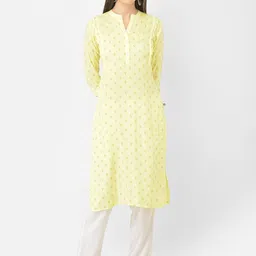 Span Band Collar Ethnic Motifs Printed Pleated Straight Kurta-image-77