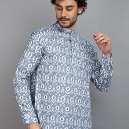 V-Mart Ethnic Motifs Printed Band Collar Straight Cotton Curved Kurta-picture-52
