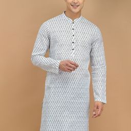 DEYANN Mandarin Collar Geometric Printed Straight Cotton Kurta-13