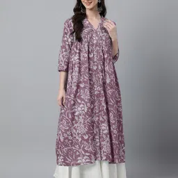JanasyaFloral Printed Pure Cotton Flared Kurta-picture-38