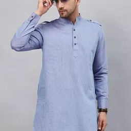 VASTRAMAY Mandarin Collar Woven Design Pathani Cotton Kurta-picture-22