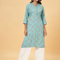 RANGMANCH BY PANTALOONS Ethnic Motifs Printed Mandarin Collar Straight Kurta-picture-11