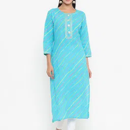 Yufta Women Blue Leheriya Striped Kurta-image-20