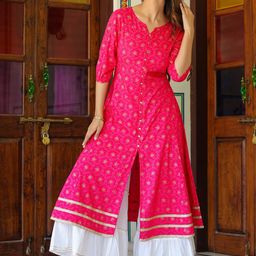 YASH GALLERY Floral Printed Zari A-Line Kurta image 5