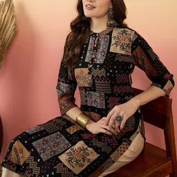 Anouk  Ethnic Motifs Printed Beads And Stones Mandarin Collar A-Line Kurta-picture-8