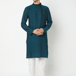 Ethnicity Men Green Woven Design Angrakha Kurta-image-86